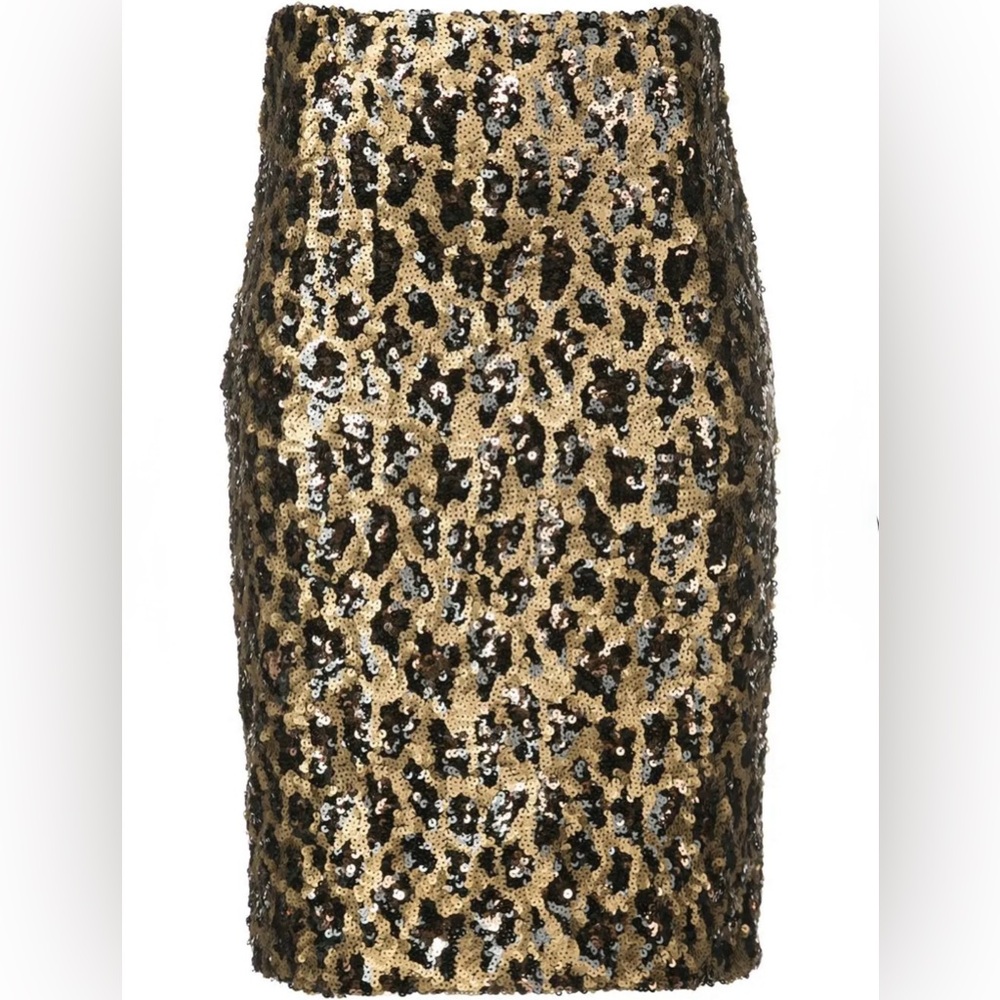 Alice + Olivia Ramos Black and Gold Leopard Print Sequin Pencil Skirt - Small